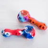 Cam kase ile renkli silikon el boru rastgele renk Silikon dab rig Nargile Bongs cam kase dab aracı toptan 449