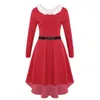 Robe mi-longue rouge en fausse fourrure pour femmes, manches longues, ourlet haut-bas, avec ceinture, Costume de fête de noël pour Mme Santa Claus, 264T