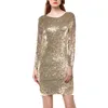 Vrouwen Sequin Formele Runway Feestjurk One Stuk Ronde Kraag 3/4 Mouw Terug Rits Potlood Jurk 2020 Dames Glitter Mini