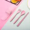 Buğday Straw Çatal Seti Açık Öğrenci Çatal Kaşık Chopsticks Seyahat Taşınabilir Çatal Kutusu Kamp bulaşığı Setleri