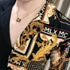 Camicia casual da uomo Slim Fit Print Party Club Shirt Luxury Black Gold 201 Patchwork a maniche lunghe da uomo autunno barocco