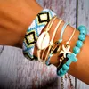 Moon Girl 6 Pieces Puka Shell Armband Set Cross Pärlor Weave Boho Fashion Girl Friendship Charm Armband Sommar Smycken Dropship