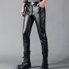 Calças de couro masculinas da marca Thoshine slim fit estilo elástico primavera verão moda calças de couro PU calças de motocicleta streetwear