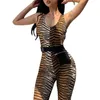Kvinnor Sexiga Tights Bodysuits Ärmlös Women Jumpsuit Leopard Tiger Print Hollow Out Strappy Open Back Gym Party Casual Playsuit