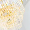 Luxo Moderno Lustre de Cristal Redonda Sala de Estar Cadeia Lustres Iluminação Decoração para Casa Ouro LED Pingente Lâmpada Cristal Lustre222Z