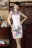 エレガントな孔雀の印刷チャイナのファッション女性のボディコーンノースリーブのドレス中国のドレスQipao Short Cheongsam 5色