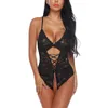 Wome Sexy Plunging Neckline Hollow-out Lace-up Front Lace och Mesh Cut-out Back Teddy Bodysuits Red Bridal Underkläder Teddies S-XXL Svart Blå