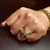 Hip Hop Mens Guld Ring Smycken Högkvalitativ Fem-spetsig Star Cubic Zircon Guld Ringar För Män