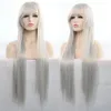 Cosplay tecknad peruk rak 80 cm r￶d och vit l￥ng syntetiska peruker kvinna modeh￥r