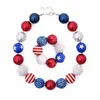 Girls Independence Day bead necklace 2pc set beaded necklace+bracelet stars and striped glitter patterns kids arylic jewelry sets