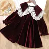 2019 New Girl Baby Gold Velvet Spring Automne Lace Princess Dress Girls Enfants Enfants vêtements Vestido Redblack 310T1508856