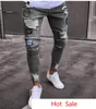 Men Hot Ripped Jeans Knee Holes Draped Long Pencil Pants Zippers Design Male Long Trousers