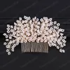 Fascia per capelli in cristallo di perle di fiori fatti a mano in oro con pettine Sposa Noiva Pettini per capelli Tiara Head Jewelry Accessori per capelli da sposa