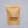 50pcs/lot Brown Stand Up Kraft Paper Bags with Matte Window Reusable Gift Snacks Nut Tea Food Packaging Pouches Zipper Bag