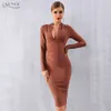 ADYCE 2019 New Winter Women Bandage Dress Vestidos Sexy Deep V Long Sleeve Bodycon Club Dress Midi Celebrity Evening Party1