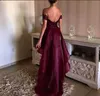 2017 Burgundia Prom dresses Off the Shoulder Appliqued Lace Red Wine High Low Party Dress Graduation Backless Elegant Evening Gowns