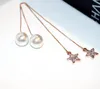 Wholesale-luxury designer glittering shiny diamonds cute star long pearl chandelier dangle stud earrings for woman girls