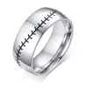 8mm Män Punk Rostfritt Stål Baseball Stitch Domed Silver Engagement Bröllop Bands Male Sport Ring Smycken Gåvor