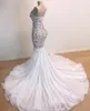 Sexy Mermaid Wedding Dresses With Spaghetti Straps Tulle And Appliques Lace Wedding Dress Bear Wear weep Train Custom Made Bridal Gowns