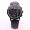 Venda quente AEHIBO Quartz Battery Todos os subdials Trabalhando Mens Watch Data Relógios 43MM Full Black Super Chronograph Hardlex Six Hands Relógios de pulso