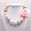 Fashion Pink Bowknot Girls Beads Necklace Child Kids Chunky Beaded Necklace Cute Design Jewelry For Gift