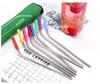 Ensemble de paille réutilisable en acier inoxydable Pailles multicolores pliées avec brosse Ensemble de paille extérieur avec couvercle en silicone Bar de cuisine Verres