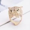 Fashion Lady Brass Full Diamond Green Eyes Zircon Leopard Head 18K Gold Wedding Engagement Rings 3 Color Size696487884