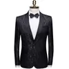 Floral Jacquard Mannen Blazer Slim Fit Sjaal Kraag Mens Pak Jas Nieuwe Single Button Mannen Tuxedo Bruiloft Blazer