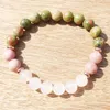 MG0361 8 mm Unakite Women's Yoga Bracelet Natural Rhodonite Bead Wrist Mala Bracelet Energy Rose Quartz Jewelry317y