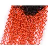 Ombre color #t 1b / orange rot kinky lockige remy menschliche haarbündel mit 4x4 spitze schließung