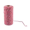 Hot 100m / Roll 1.5-2mm Bomull Twine Stripe Line för bröllopsfest Favor Gift Craft Package Supplies (Red + White)