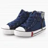 Size25~37 Children Shoes Kids Canvas Sneakers for Boys Girls denim jeans Girl Boots Flats High-top Shoes with Zipper CSH245