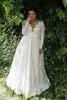 Stunning 2019 Plus Size Lace Wedding Dresses Illusion Country V-Neck Long Sleeve Garden vestido de noiva Bridal Gown Ball Custom