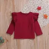 Baby Girls Kläder Kids Falbala Solid T-shirts Ruffle Långärmad Tops Bomull Casual Shirts Toddle Boutique Tee Fashion Sports Blouses B6180