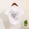 Amolapha 여성 스팽글 구슬 D Flower Cotton T 셔츠 송아지 송아지 길이 청바지 의류 세트 여름 송아지 송아지 Jean Suits