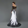 White and Black Mermaid Evening Dresses 2020 New Selling Custom Applique Offtheshoulder Long Sleeve Lace Formal Prom Party G8615880