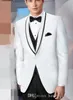 Modieuze One Button Wit Bruidegom Tuxedos Sjaal Kraag Mens Party Prom Dress Wedding Kleding Past (Jas + Broek + Vest + Tie) D: 200