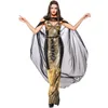 Umorden Deluxe Gold ägyptische Königin Kleopatra-Kostüm Sequin lange Kleid Phoenix-Druck-Frauen Erwachsener Purim-Halloween-Party Kostüme