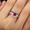 두개골 손가락 여성용 결혼식 반지를위한 여성용 붉은 마음 크리스탈 CZ 장미 꽃 해골 고딕 쥬얼리 선물 반지