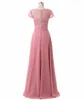 Elegant Jewel Short Sleeves Mother of The Bride Dresses Lace and Chiffon Evening Dress Mother's Dresses