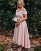 Nuevos vestidos de dama de honor de color rosa rubor baratos 2019 largos para bodas fuera del hombro hasta el tobillo sin espalda A-Line High Low Plus Size Party Vestidos de fiesta