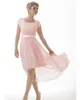 Pink Modest Bridesmaid Dresses Long With Short Sleeves Chiffon Short Front Back Country Bridesmaids Party Dresse