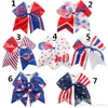 7" 4th of July Ponytail Hair Band Bows American Flag Hairbands Ribbon Glitter Rugby Bowknot Girl Hair Holders Accessories