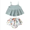 Çocuklar Tasarımcı Giysi Kızlar Yaz Çizgili Giyim Setleri Bebek Tulum Falbala Etekler Suits Çocuk Condo Top Şort Pantolon Kafa B7463