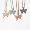 Iced Out Pink Big Butterfly Pendants Collarbone Chain Kvinnor Halsband Hip Hop Bling Smycken Halsband