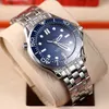 Ny enhet 300m Miyota 8215 Automatisk herrklocka 21030422003001 Blue Texture Dial Blue Ceramics Bezel Stainless Steel Watches 7255513