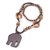 Boho-Ethno-Schmuck, lange handgefertigte Perlen-Holz-Elefant-Anhänger, Maxi-Halskette für Frauen, Großhandelspreis