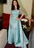 Sash Crystal Lace Skirt Removable Train Off Shoulder Mint Green 3/4 Sleeve Plus Size Mother of the Bride Dress Wedding Party Gowns