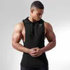 Män kompression muskel ärmlös hoodie ny sport casual bomullstank top fitness träning andas huva maistcoat vest7983611