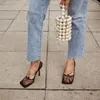 Vintage Kare Ayak Streç Kadın Altın Zincir Yüksek Topuklu Ayakkabı Pompaları Kadın Hava Örgü Tasarımcı kadın Ayakkabıları Ücretsiz Kargo